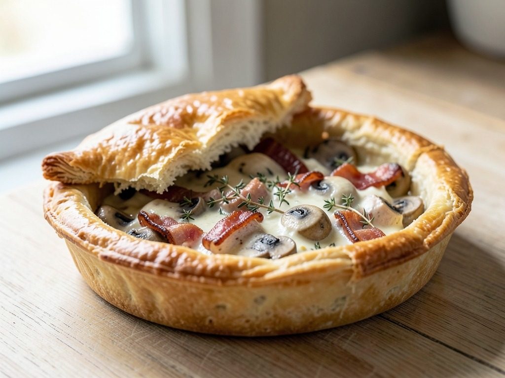 Chicken & mushroom puff pie
