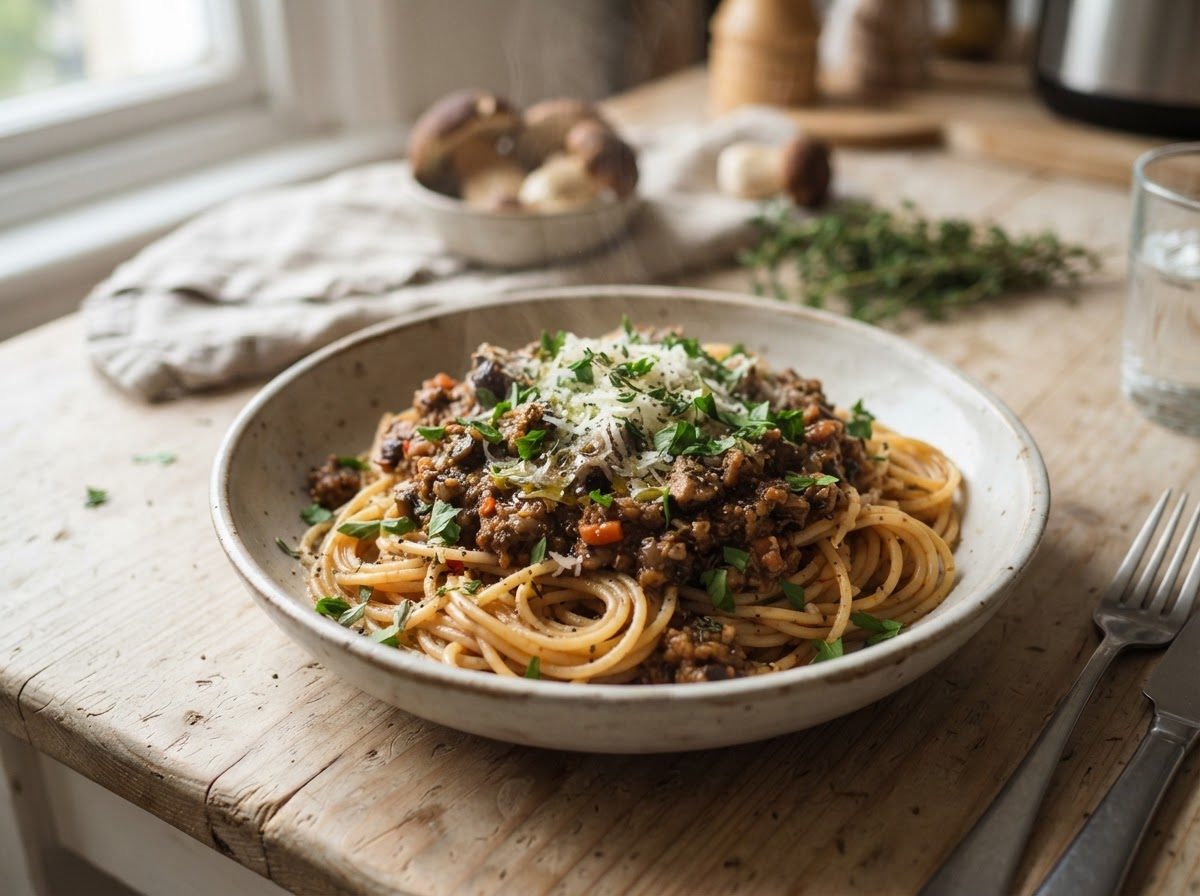 Vegan bolonez soslu spagetti