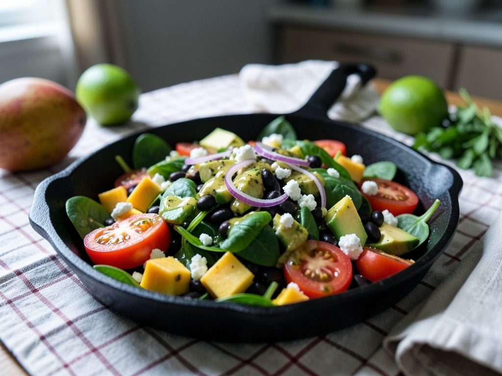 Siyah fasulyeli, mangolu ve fetalı yaz salatası