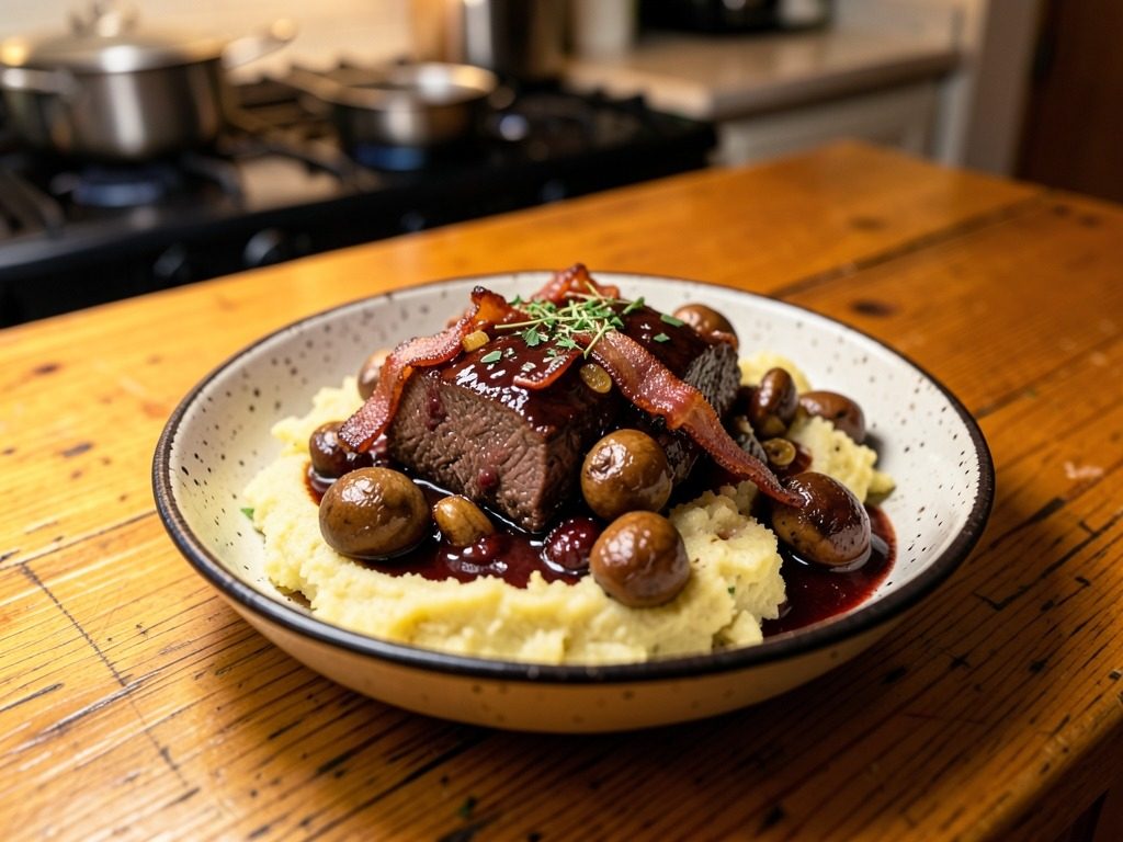 Beef bourguignon with celeriac mash