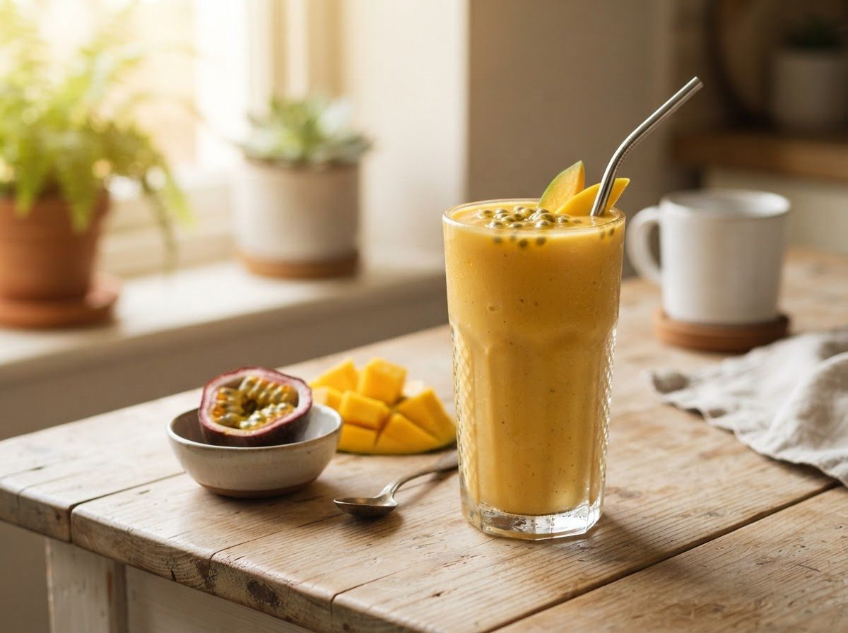 Passion fruit, mango & banana smoothie