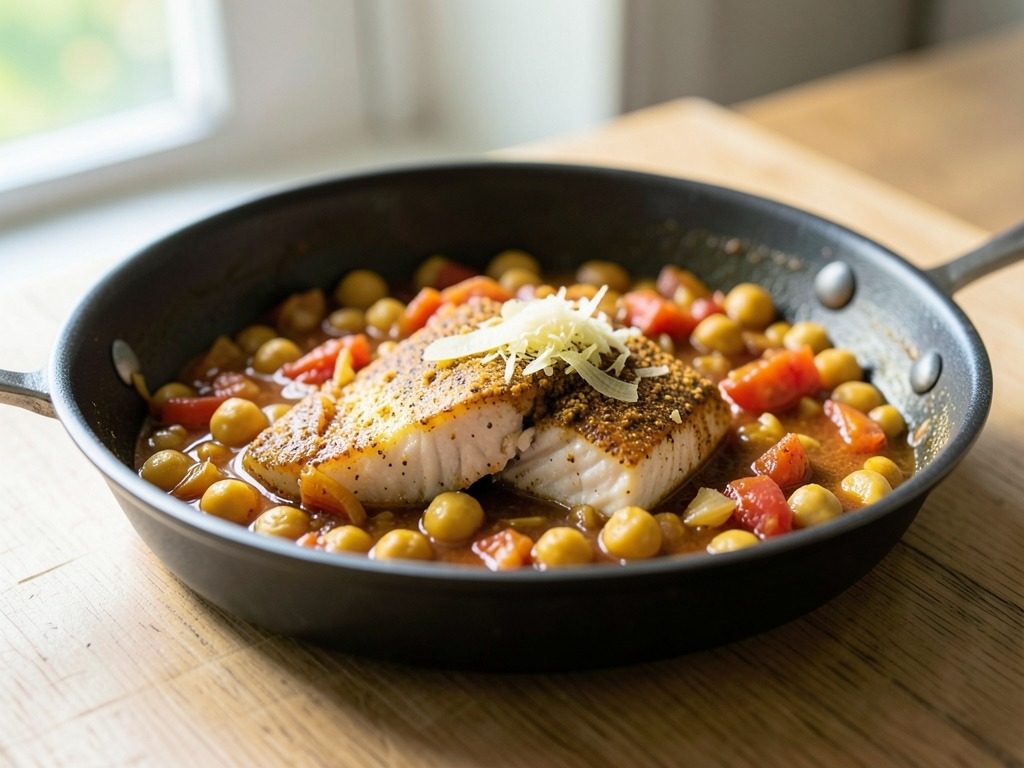 Curried cod with chickpeas