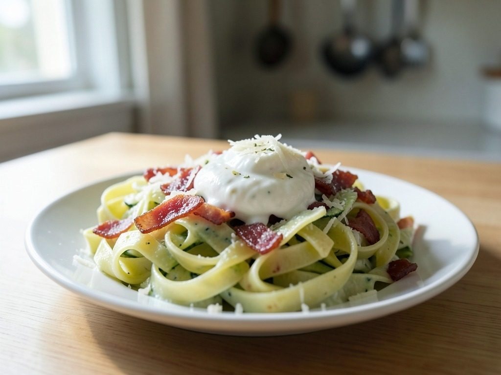 Creamy courgette & bacon pasta