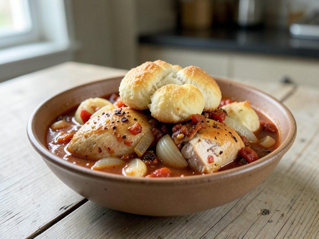 Chicken arrabbiata stew with parmesan dumplings