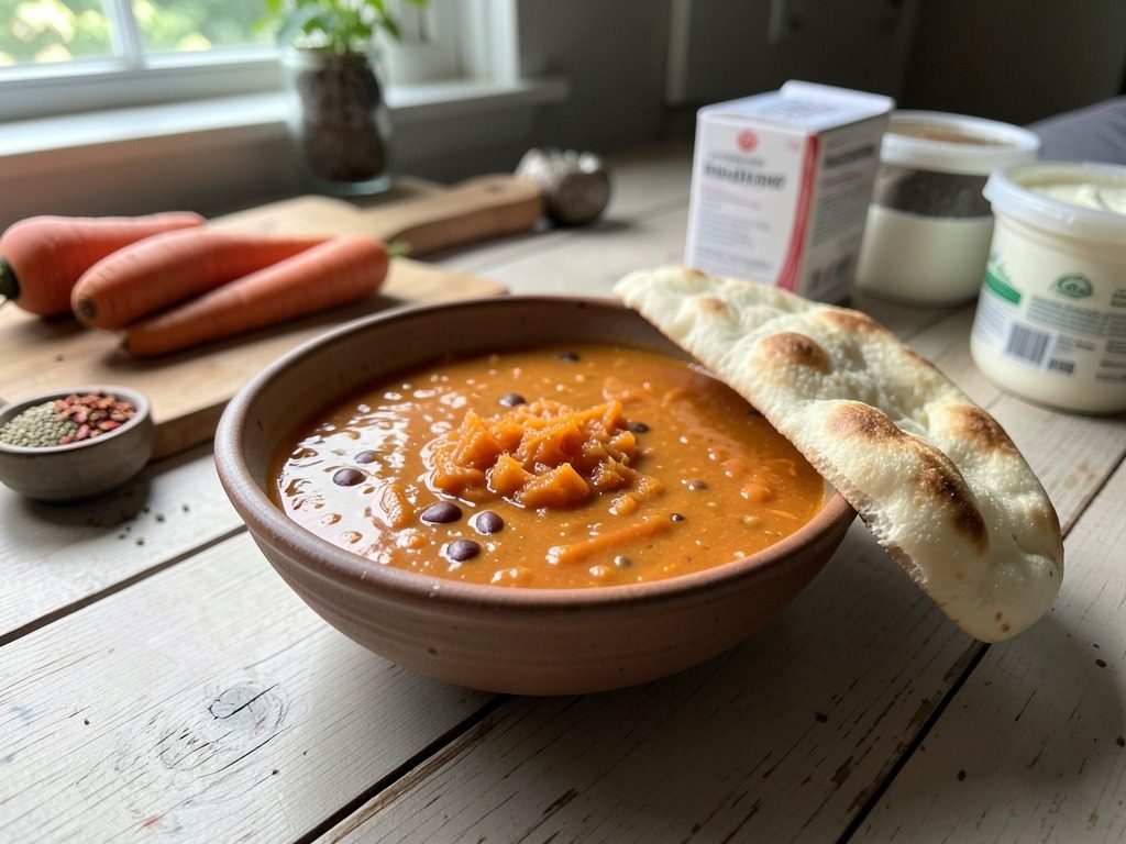 Spiced carrot & lentil soup