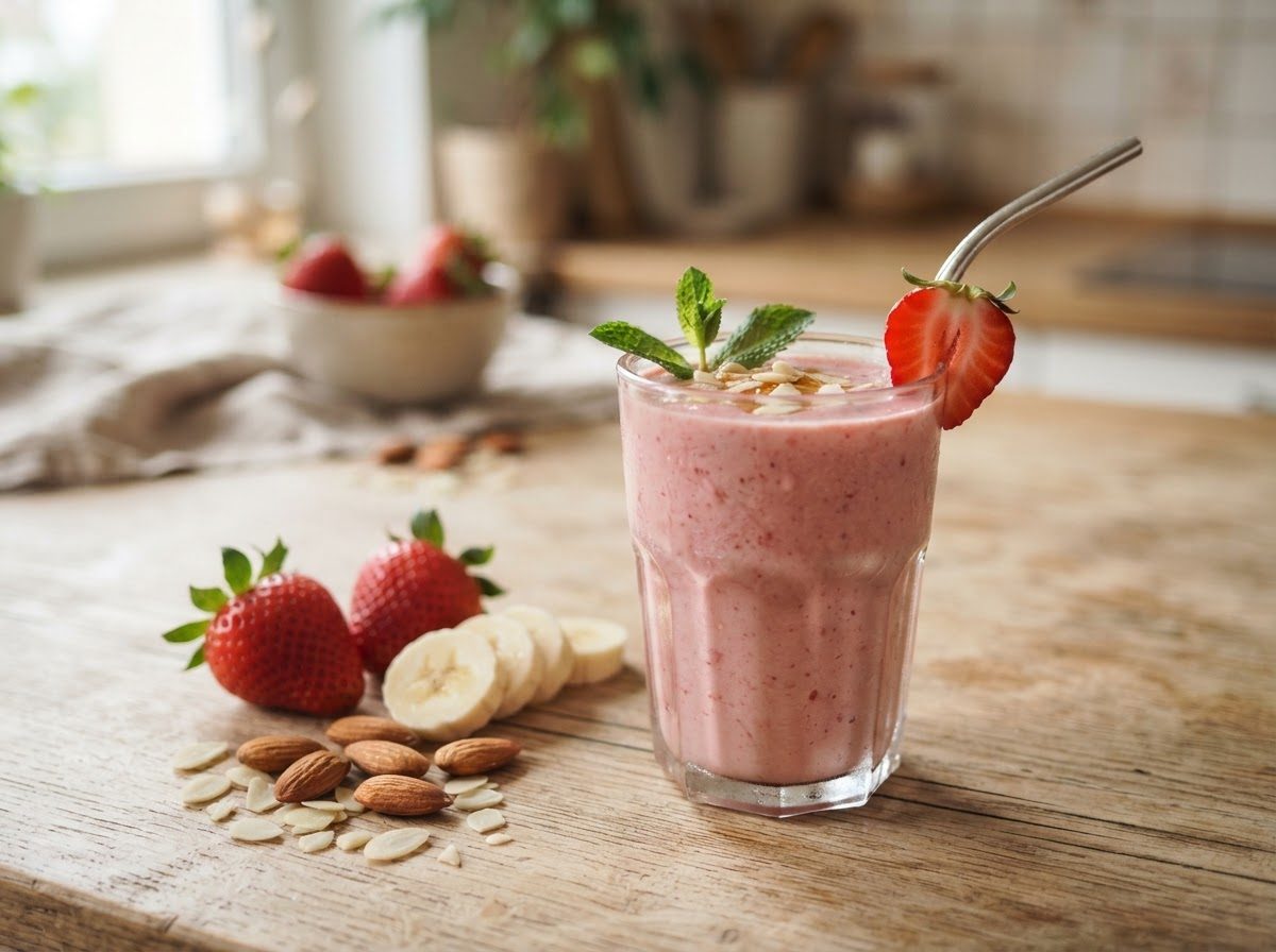 Strawberry, banana & almond smoothie