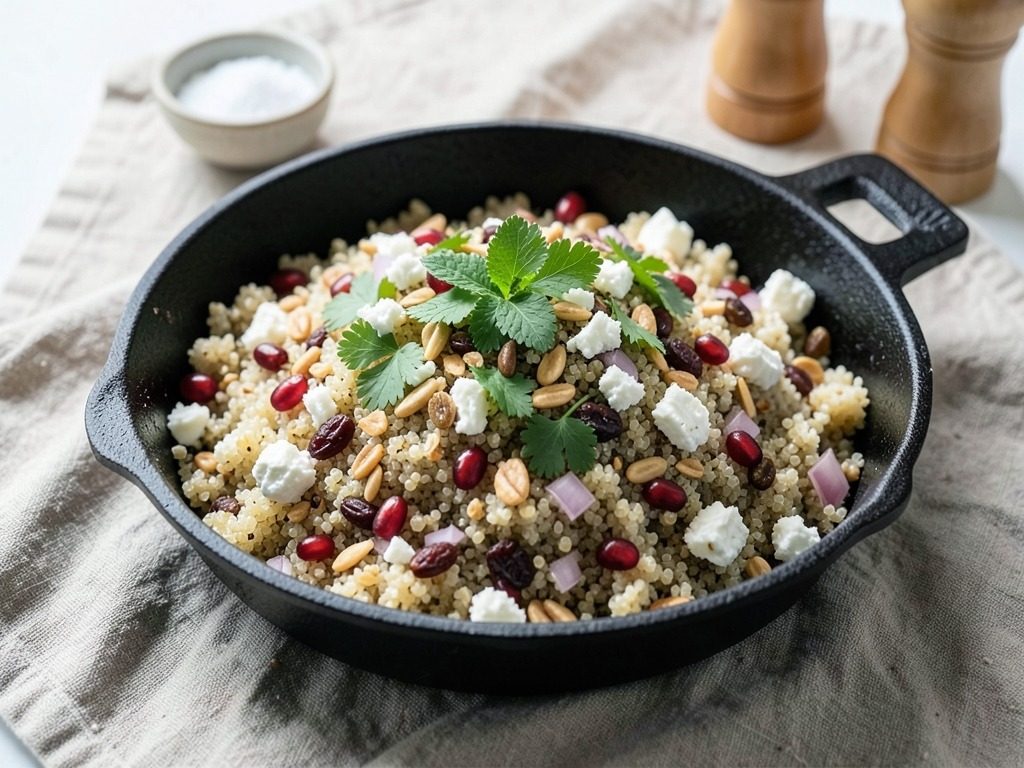 Quinoa salad with feta, pomegranate and herbs