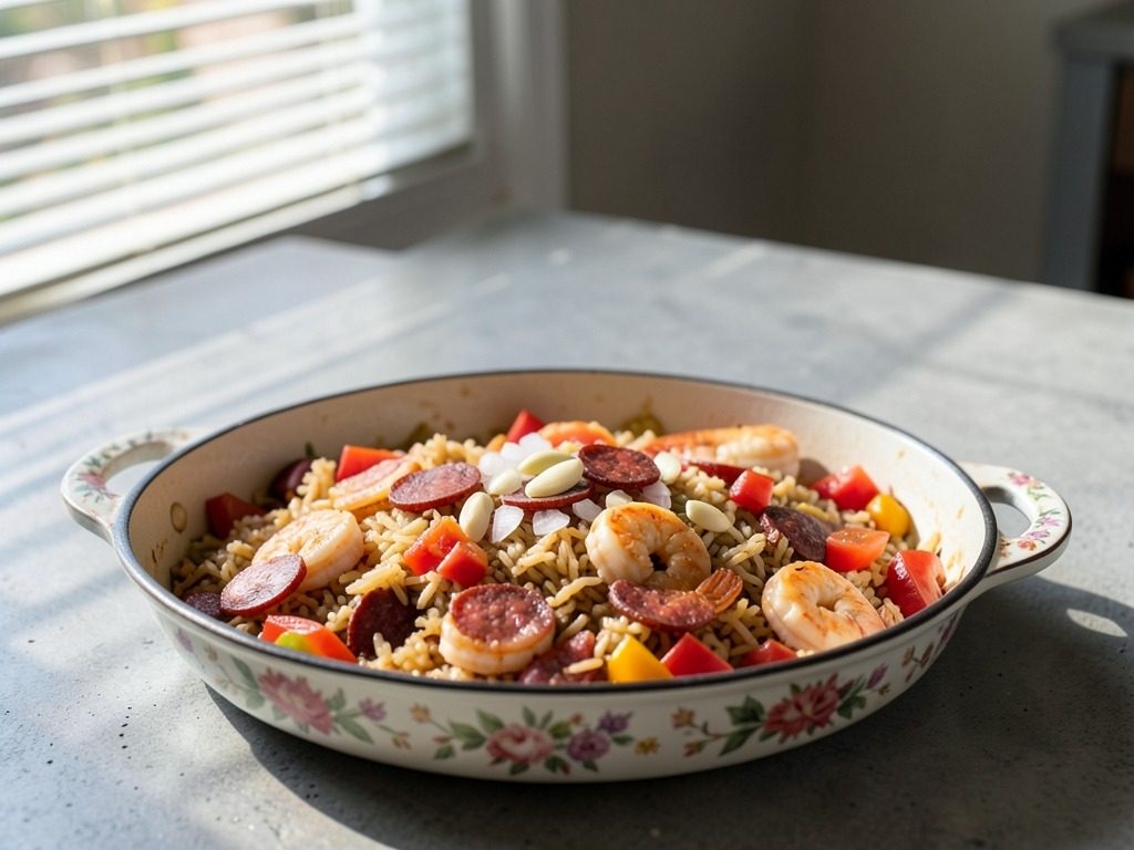 Spanish-style rice and prawn one-pan