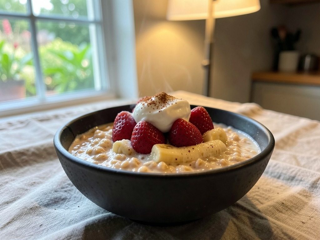 Cinnamon porridge with banana and berries
