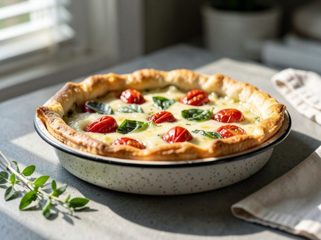 Roasted tomato, basil & parmesan quiche