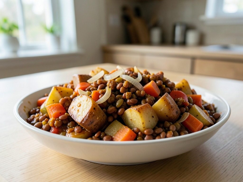 Spicy root & lentil casserole
