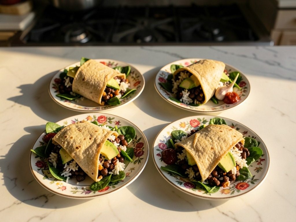 Vegan bean and rice burritos