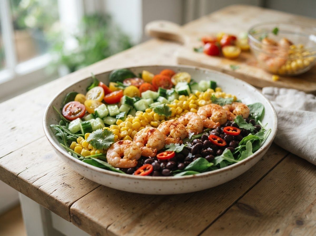 Prawn & black bean Cobb salad