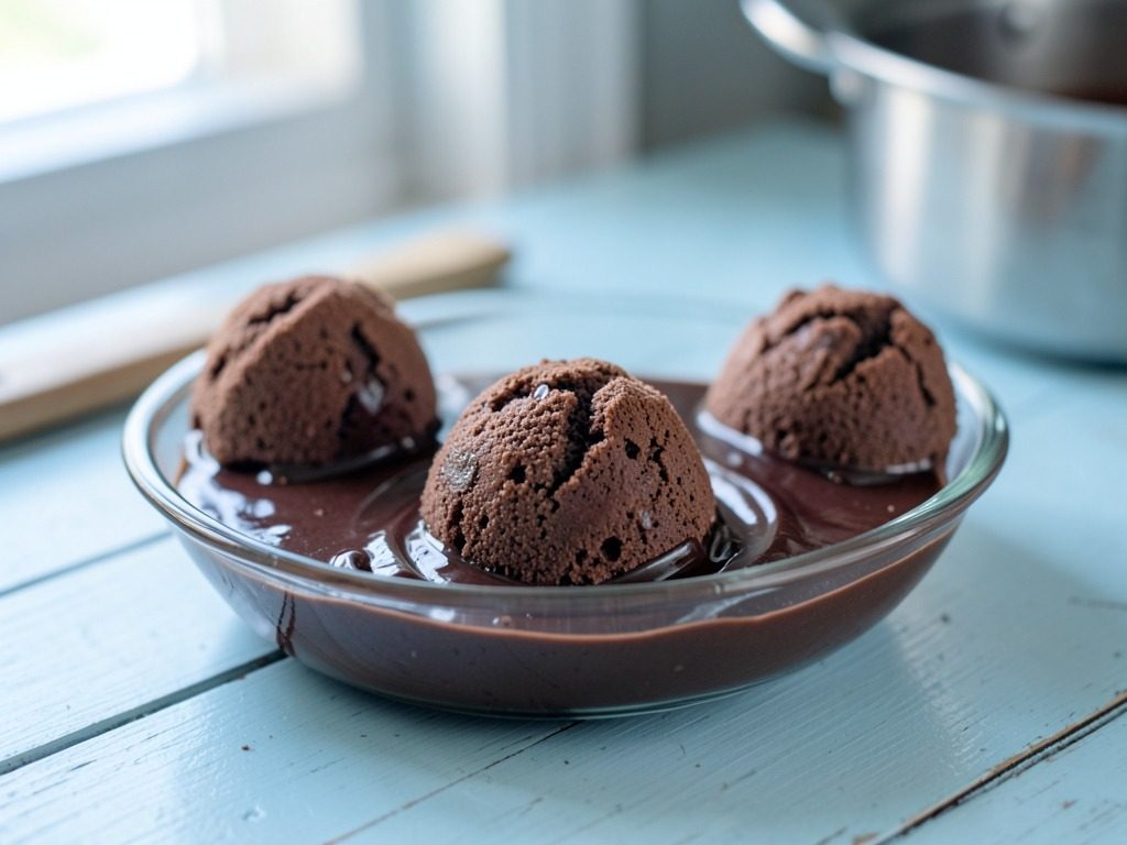 Little chocolate puddings with chocolate custard