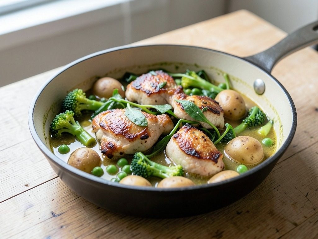 Spring chicken one-pot with pesto